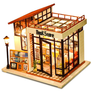 Furnitures Wooden House Miniature Toys For Children New Year Christmas Gift Book Store